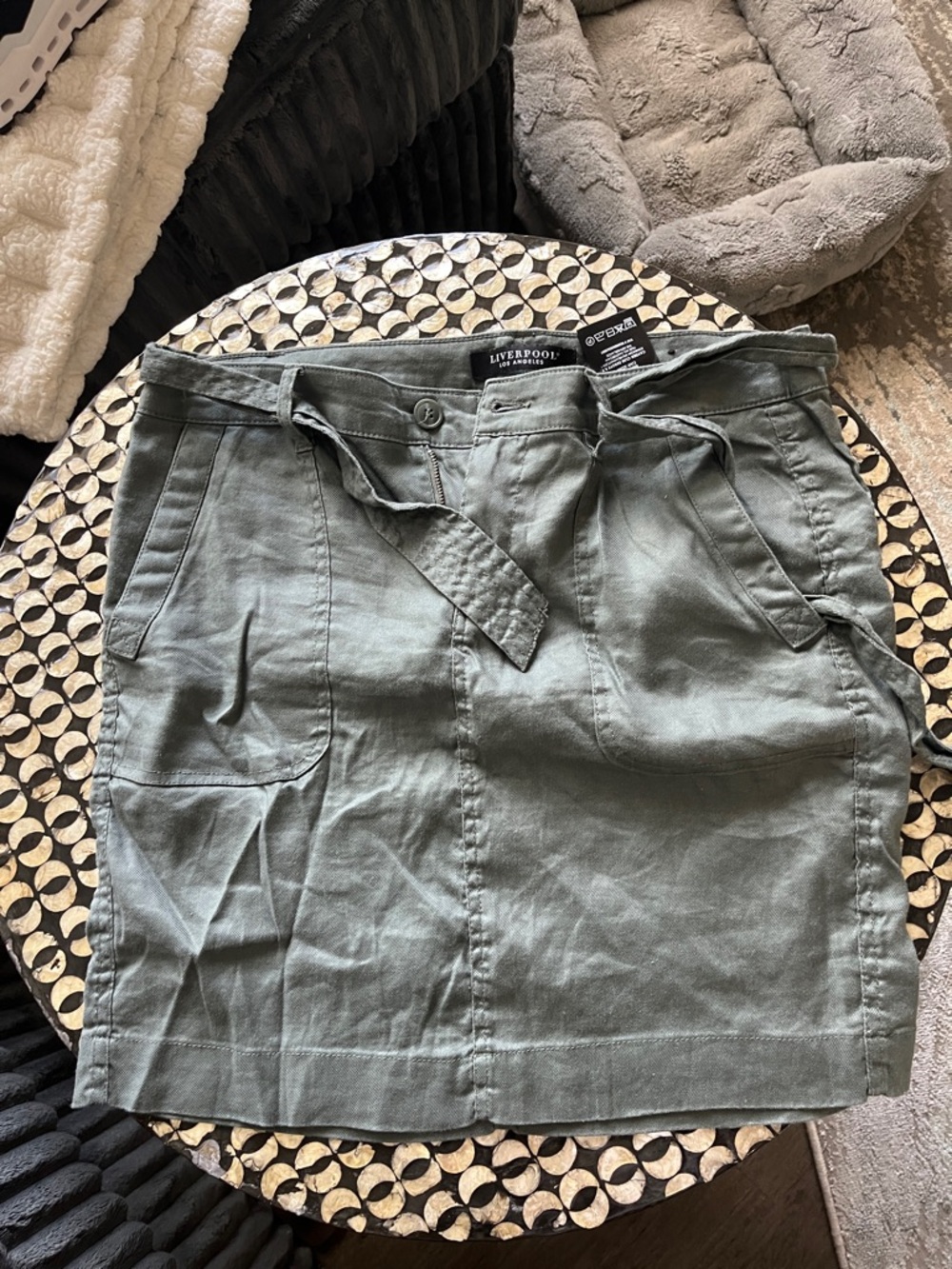Liverpool Olive Mini Skirt with Self Tie